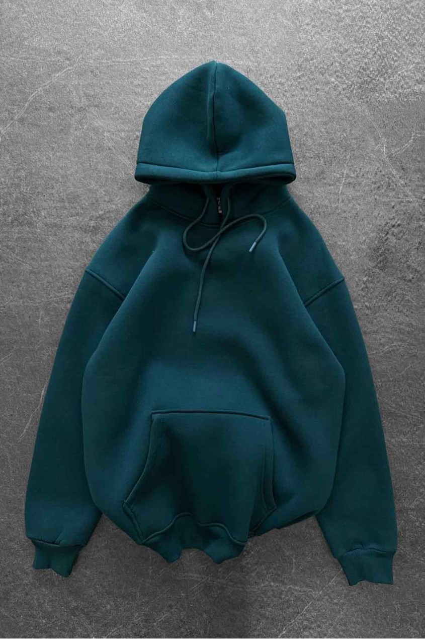 Unisex Oversize Şardonlu Petrol Yeşili Kapüşonlu Sweatshirt Unisex Oversize Şardonlu Petrol Yeşili Kapüşonlu Sweatshirt