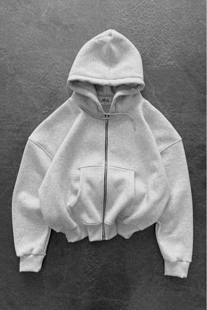 Unisex Oversize Şardonlu Gri Fermuarlı Kapüşonlu Hırka Unisex Oversize Şardonlu Gri Fermuarlı Kapüşonlu Hırka