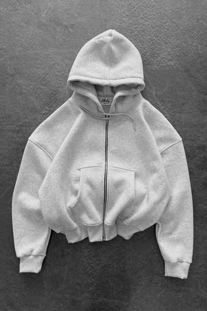 Unisex Oversize Şardonlu Gri Fermuarlı Kapüşonlu Hırka Unisex Oversize Şardonlu Gri Fermuarlı Kapüşonlu Hırka