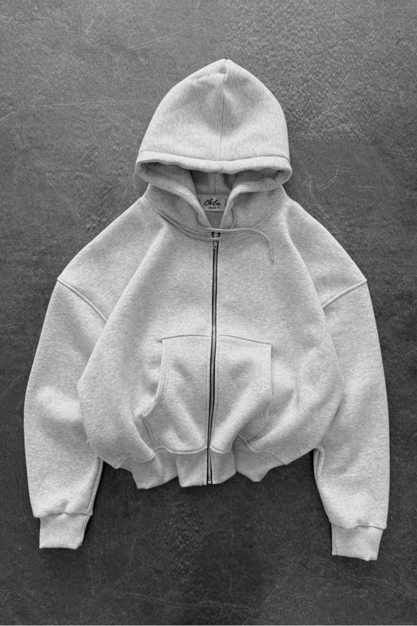 Unisex Oversize Şardonlu Gri Fermuarlı Kapüşonlu Hırka Unisex Oversize Şardonlu Gri Fermuarlı Kapüşonlu Hırka