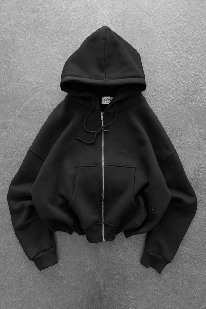 Unisex Oversize Şardonlu Siyah Fermuarlı Kapüşonlu Hırka Unisex Oversize Şardonlu Siyah Fermuarlı Kapüşonlu Hırka