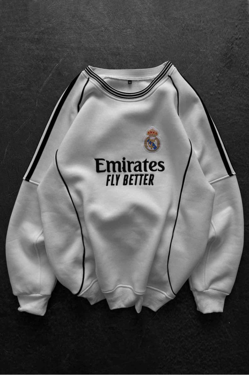 Unisex Oversize Şardonlu Baskılı Beyaz Bisiklet Yaka Sweatshirt Unisex Oversize Şardonlu Baskılı Beyaz Bisiklet Yaka Sweatshirt