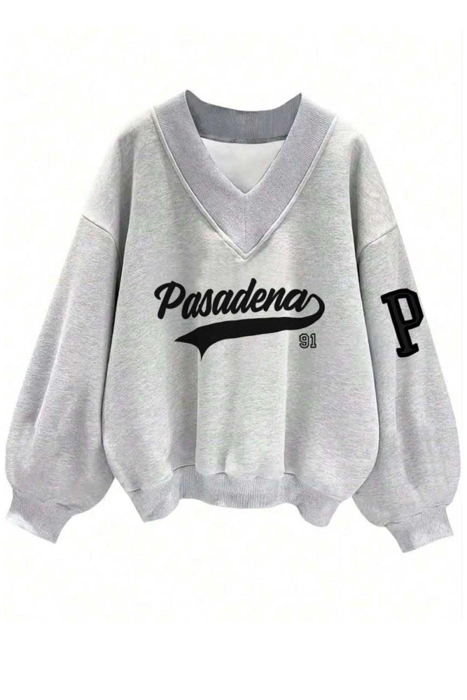 Oversize V Yaka Pasadena Baskı Desenli Sweatshirt Oversize V Yaka Pasadena Baskı Desenli Sweatshirt