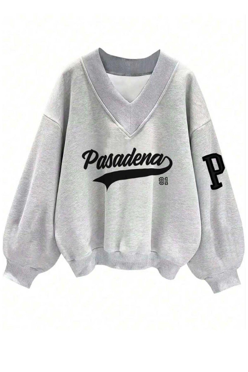 Oversize V Yaka Pasadena Baskı Desenli Sweatshirt Oversize V Yaka Pasadena Baskı Desenli Sweatshirt