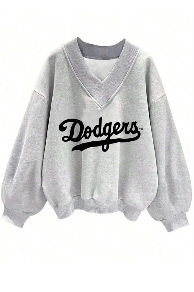 Oversize V Yaka Dodgers Baskı Desenli Sweatshirt Oversize V Yaka Dodgers Baskı Desenli Sweatshirt