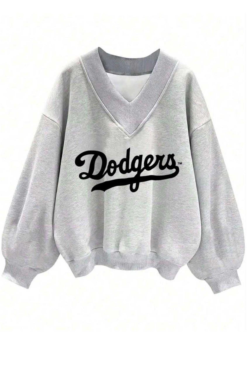 Oversize V Yaka Dodgers Baskı Desenli Sweatshirt Oversize V Yaka Dodgers Baskı Desenli Sweatshirt