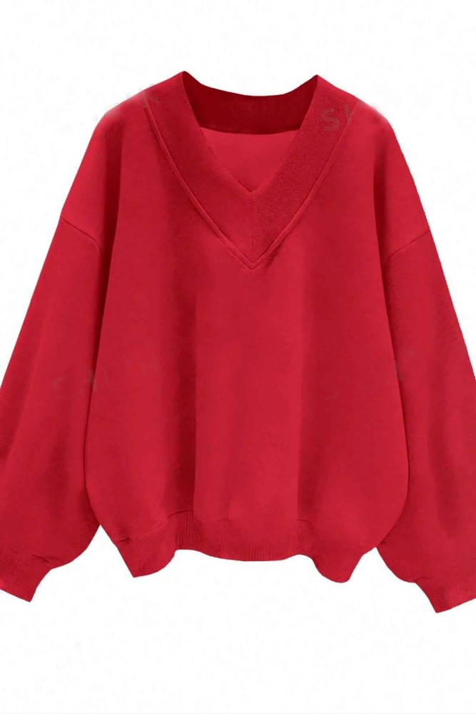 Oversize Kırmızı V Yaka Düz Sweatshirt Oversize Kırmızı V Yaka Düz Sweatshirt