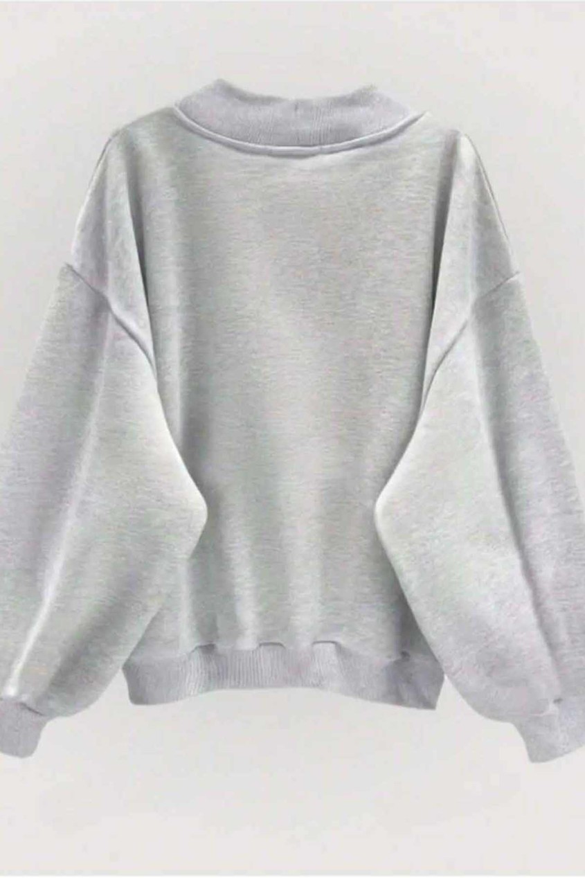 Oversize Gri V Yaka Düz Sweatshirt Oversize Gri V Yaka Düz Sweatshirt