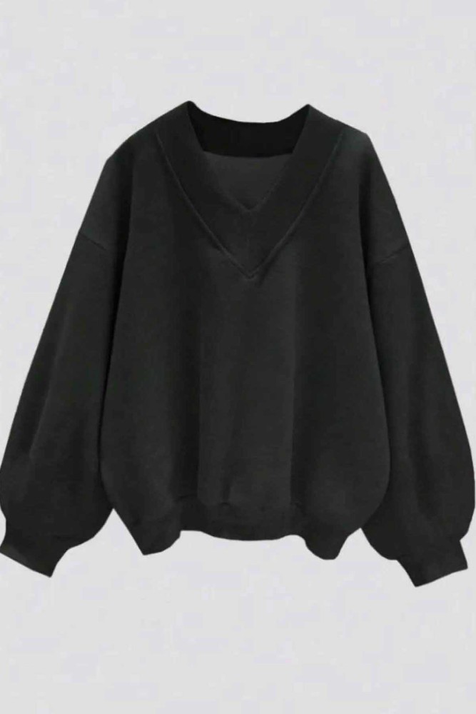 Oversize Siyah V Yaka Düz Sweatshirt Oversize Siyah V Yaka Düz Sweatshirt