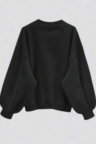 Oversize Siyah V Yaka Düz Sweatshirt Oversize Siyah V Yaka Düz Sweatshirt