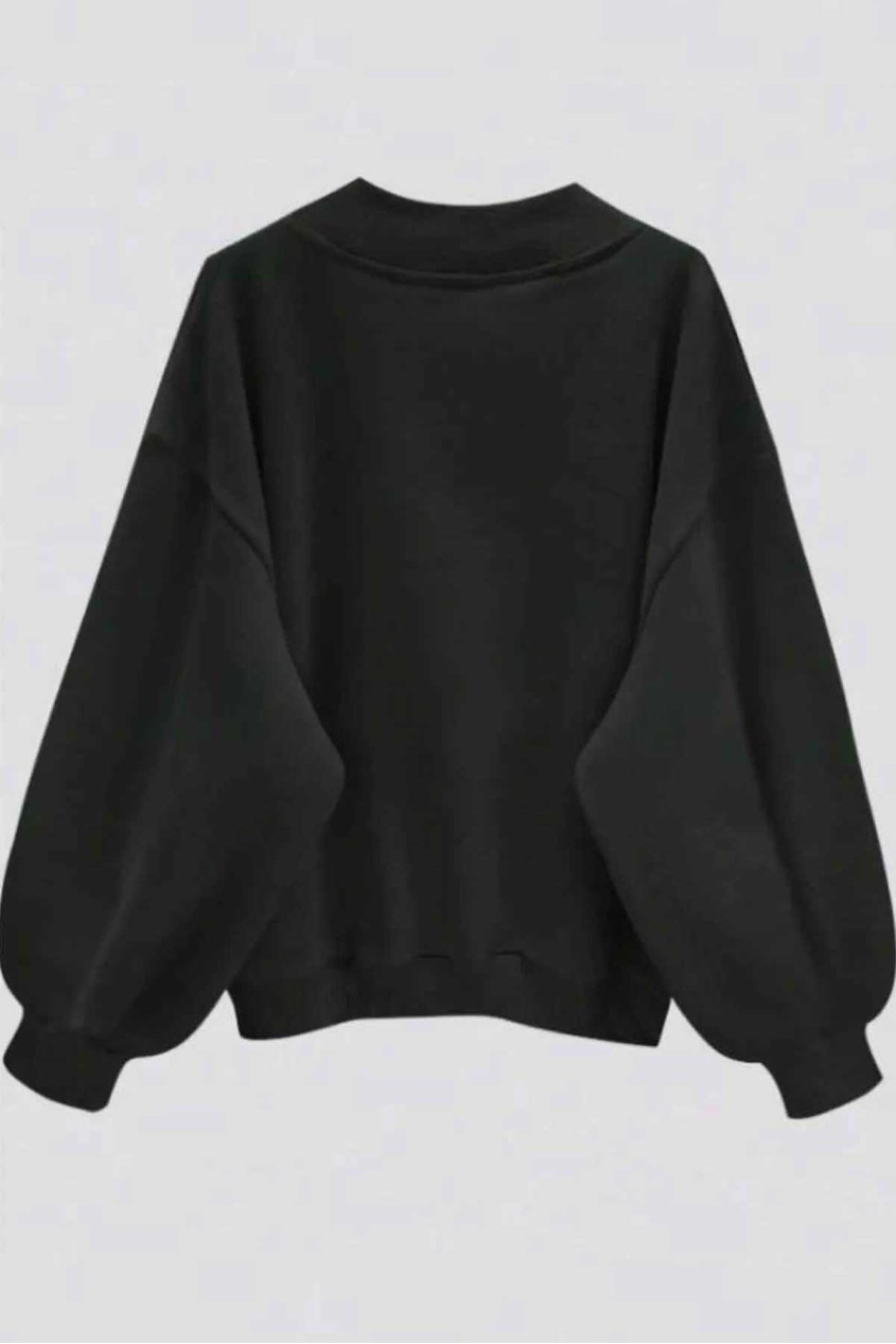 Oversize Siyah V Yaka Düz Sweatshirt Oversize Siyah V Yaka Düz Sweatshirt