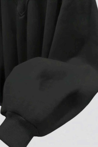 Oversize Siyah V Yaka Düz Sweatshirt Oversize Siyah V Yaka Düz Sweatshirt