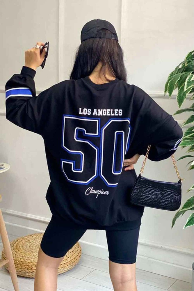 Siyah Dodgers Baskılı Oversize Unisex Bisikletyaka Sweatshirt
