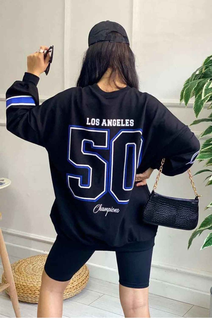 Siyah Dodgers Baskılı Oversize Unisex Bisikletyaka Sweatshirt Siyah Dodgers Baskılı Oversize Unisex Bisikletyaka Sweatshirt