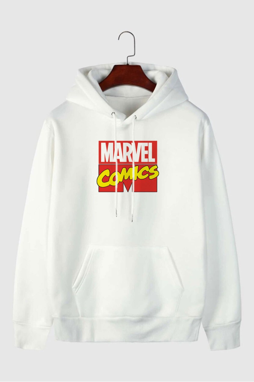 Beyaz Marvel Baskılı Oversize Unisex Kapüşonlu Hoodie Beyaz Marvel Baskılı Oversize Unisex Kapüşonlu Hoodie