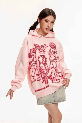 Pembe Harajuku Anime Tsukuba Baskılı Oversize Unisex Bisikletyaka Sweatshirt Pembe Harajuku Anime Tsukuba Baskılı Oversize Unisex Bisikletyaka Sweatshirt