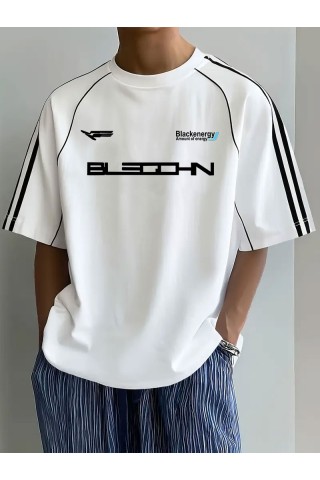 Beyaz Oversize Omuz Şeritli Arabiyeli Blackenergy Baskılı Bisiklet Yaka Penye T-Shirt Beyaz Oversize Omuz Şeritli Arabiyeli Blackenergy Baskılı Bisiklet Yaka Penye T-Shirt