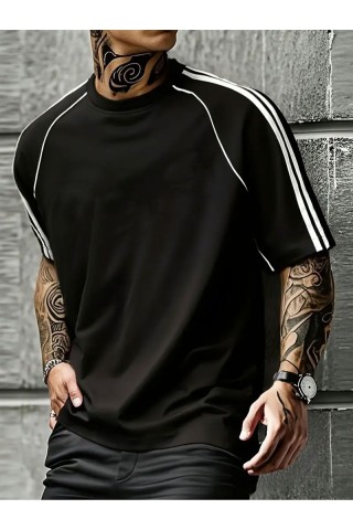 Siyah Oversize Omuz Şeritli Arabiyeli Bisiklet Yaka Penye T-Shirt Siyah Oversize Omuz Şeritli Arabiyeli Bisiklet Yaka Penye T-Shirt