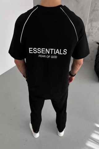 Siyah Oversize Arabiyeli Essential Baskılı Bisiklet Yaka Penye T-Shirt Siyah Oversize Arabiyeli Essential Baskılı Bisiklet Yaka Penye T-Shirt