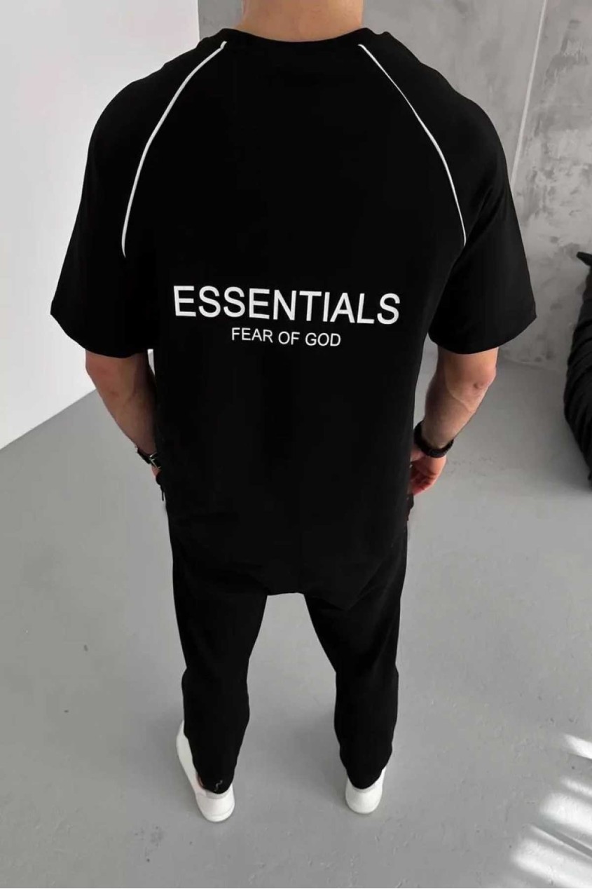 Siyah Oversize Arabiyeli Essential Baskılı Bisiklet Yaka Penye T-Shirt Siyah Oversize Arabiyeli Essential Baskılı Bisiklet Yaka Penye T-Shirt