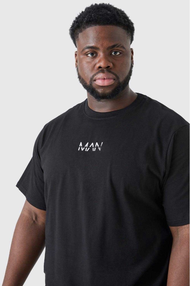 Siyah Oversize Man Kalıp Baskılı Basic T-shirt