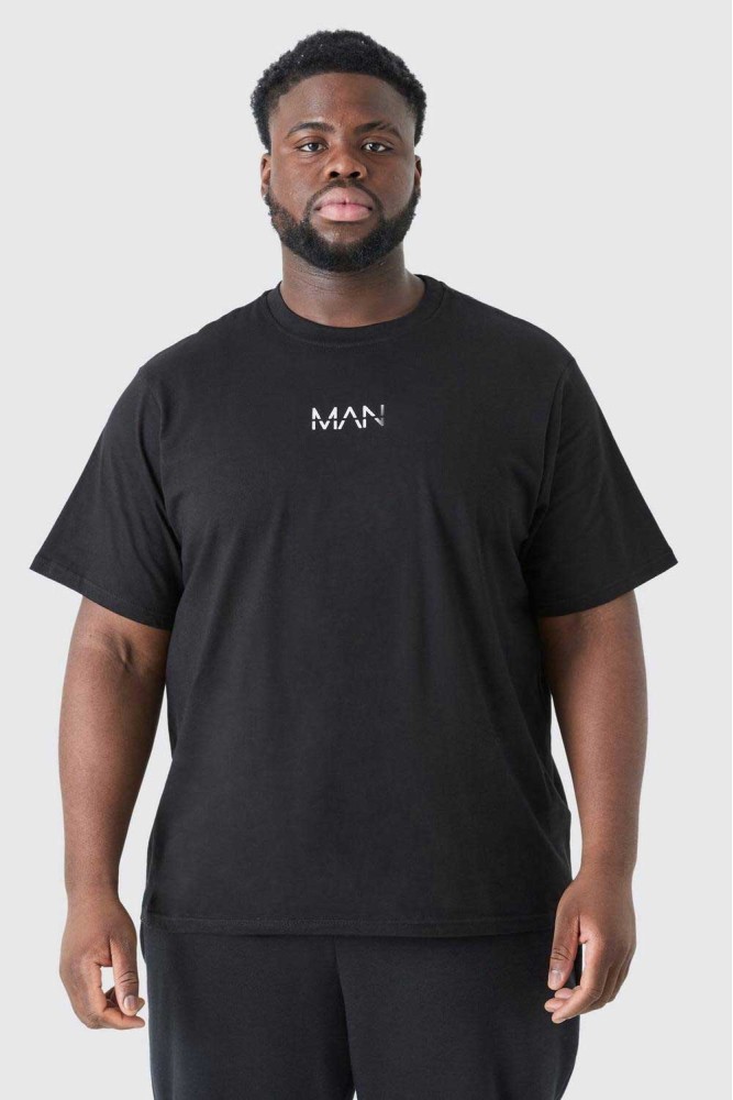 Siyah Oversize Man Kalıp Baskılı Basic T-shirt
