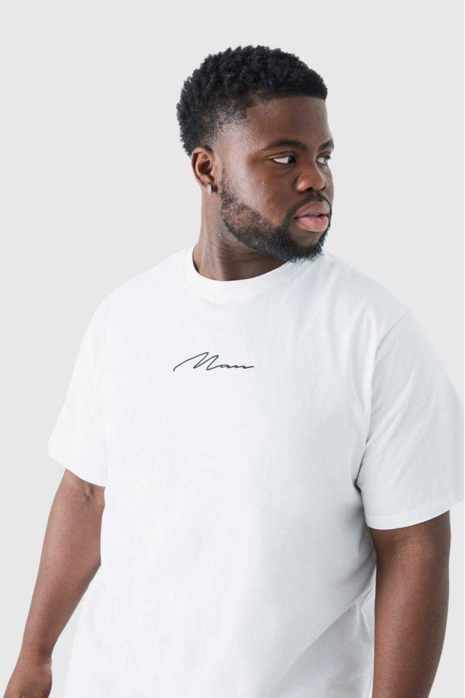 Beyaz Oversize El Yazı Baskılı Basic T-shirt