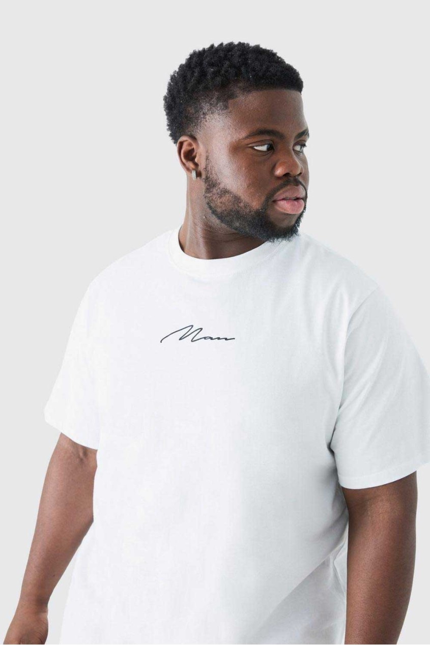 Beyaz Oversize El Yazı Baskılı Basic T-shirt