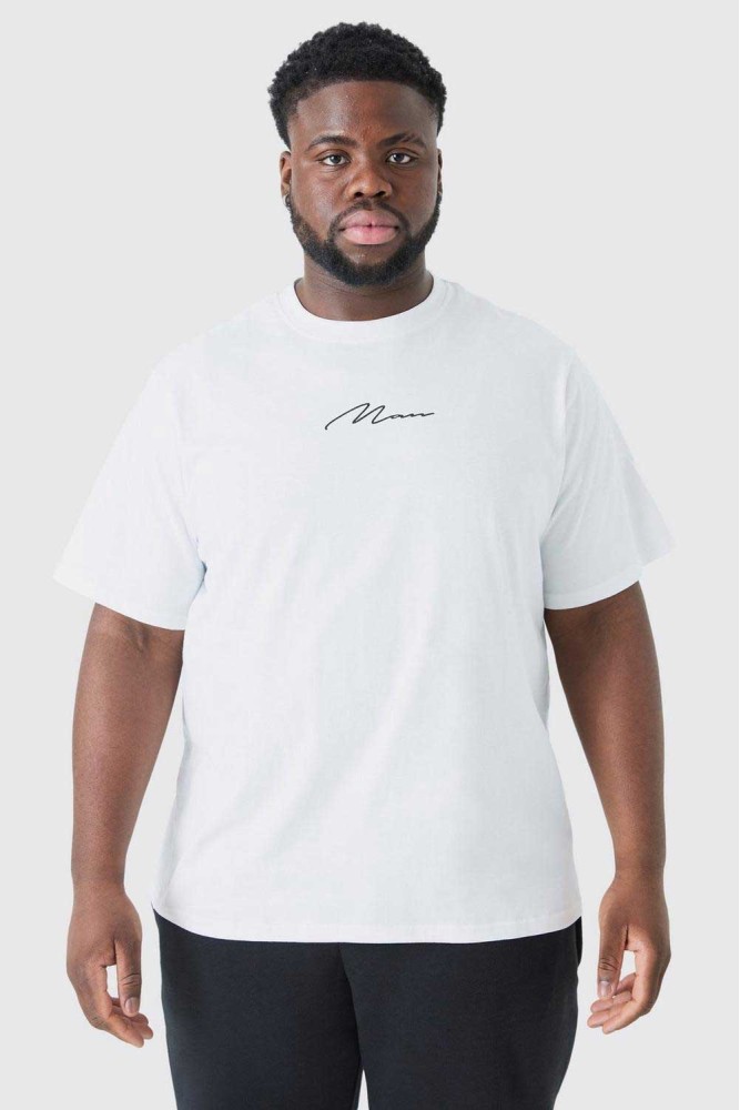 Beyaz Oversize El Yazı Baskılı Basic T-shirt