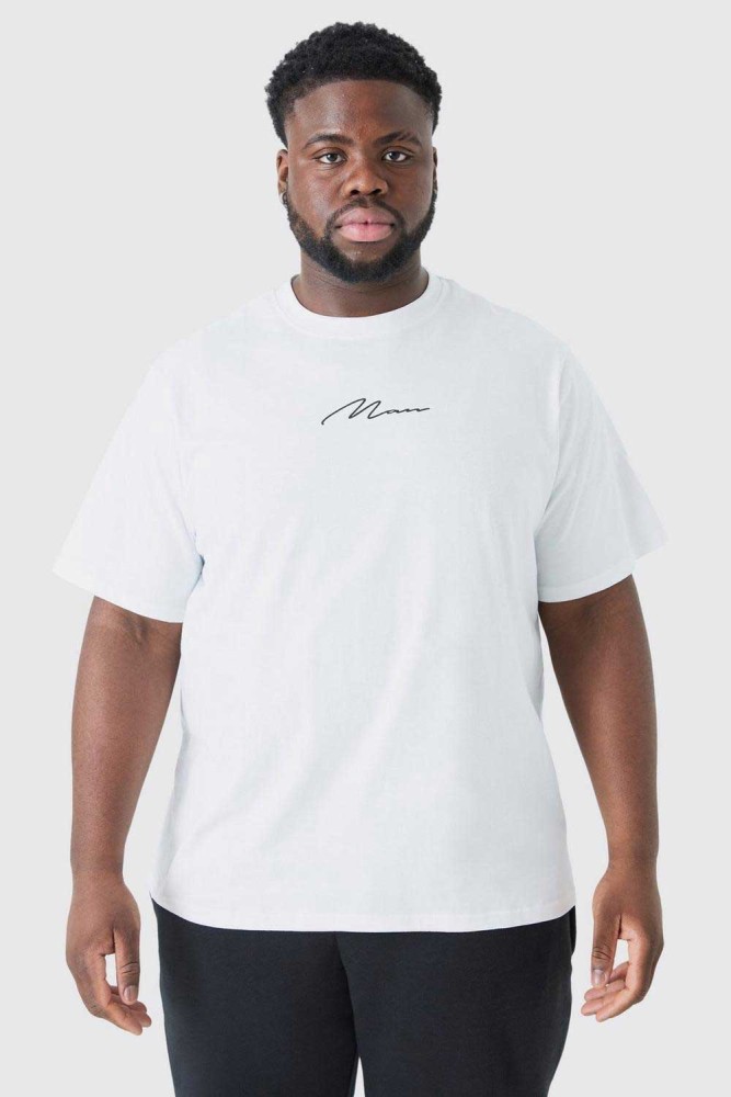 Beyaz Oversize El Yazı Baskılı Basic T-shirt