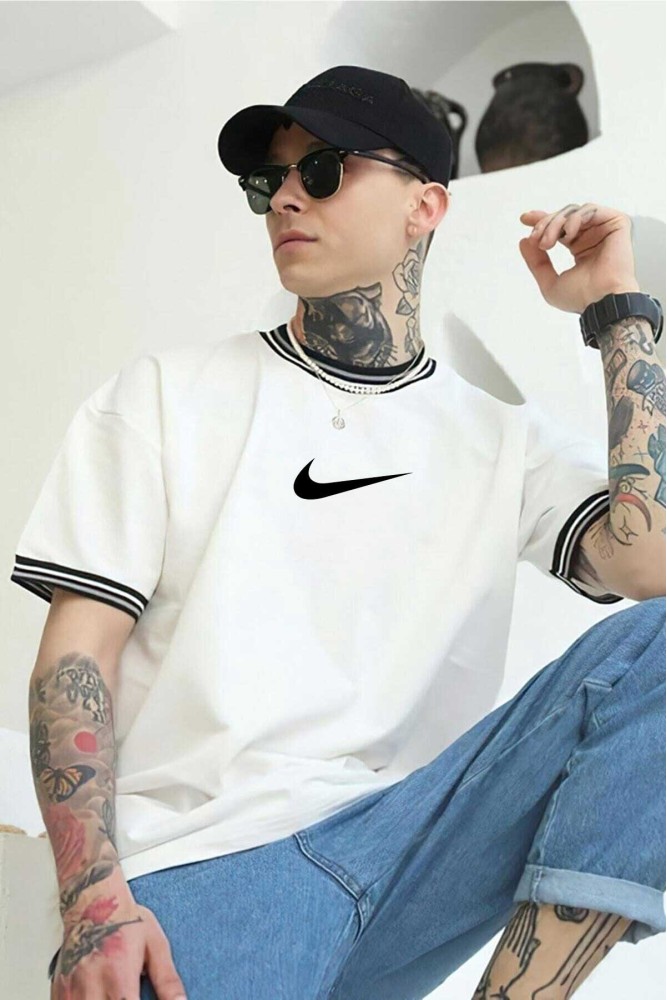 Beyaz Unisex Yeni Sezon Oversize Nike Baskılı T-Shirt