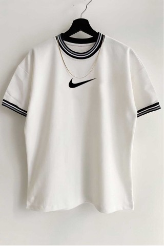 Beyaz Unisex Yeni Sezon Oversize Nike Baskılı T-Shirt
