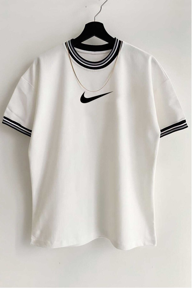 Beyaz Unisex Yeni Sezon Oversize Nike Baskılı T-Shirt