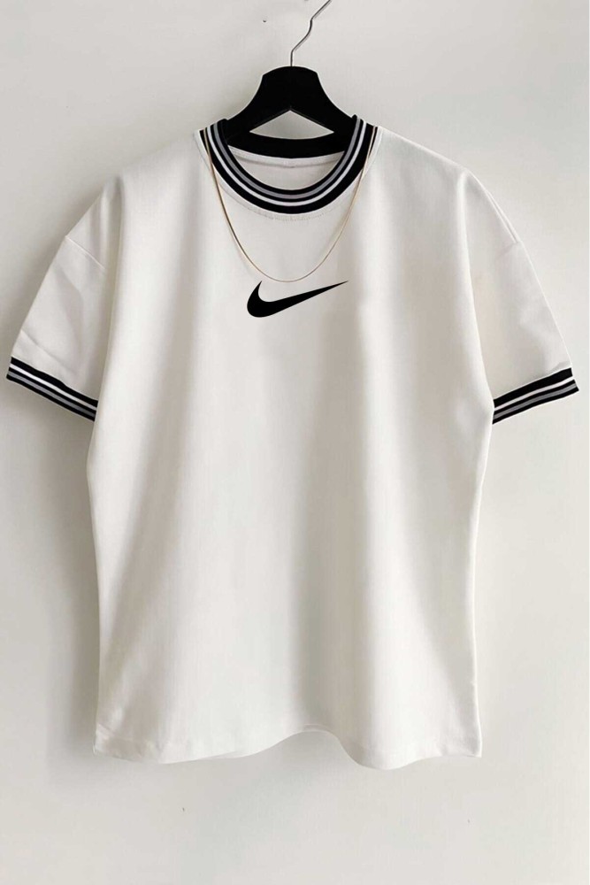 Beyaz Unisex Yeni Sezon Oversize Nike Baskılı T-Shirt