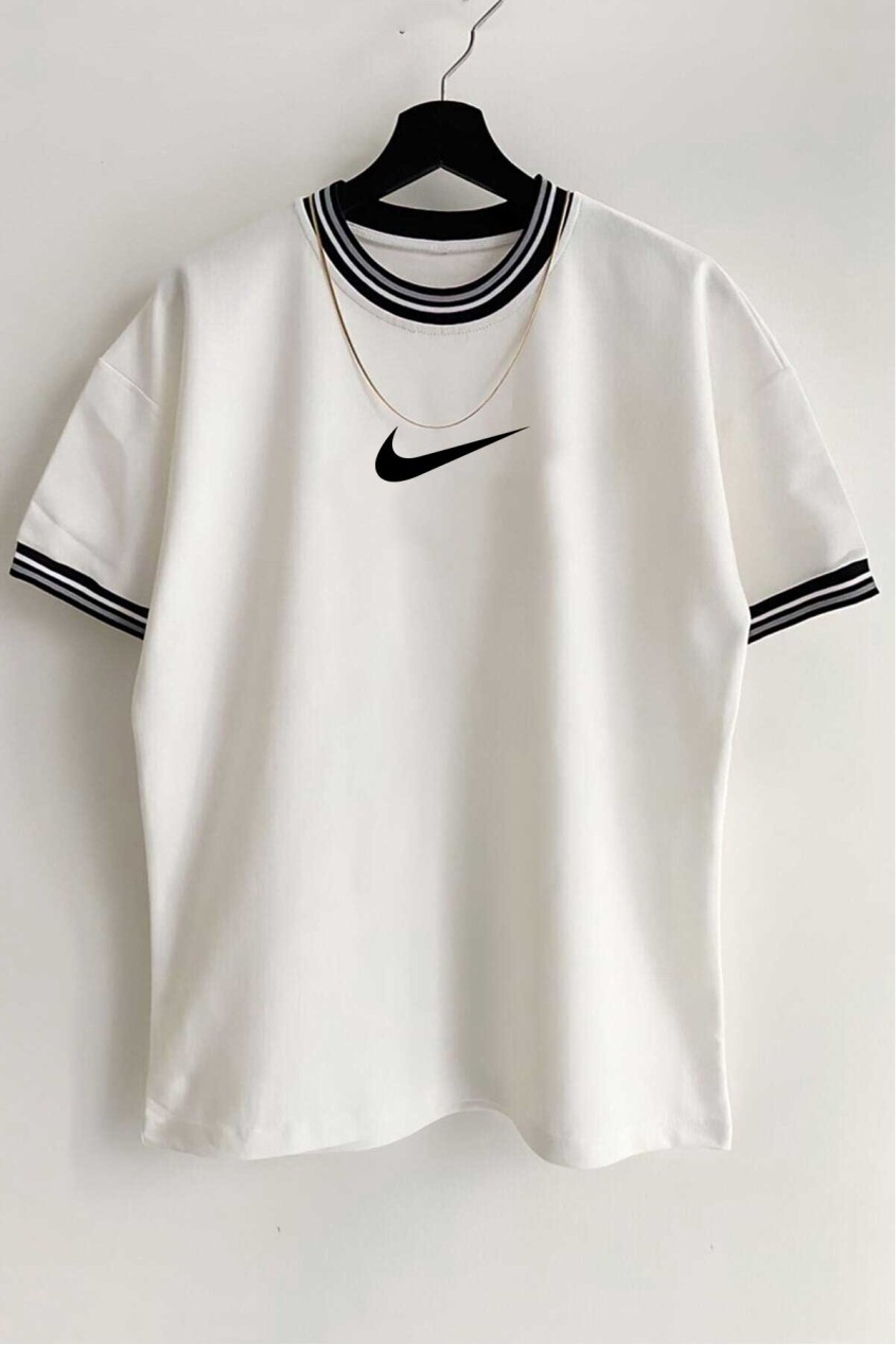 Beyaz Unisex Yeni Sezon Oversize Nike Baskılı T-Shirt