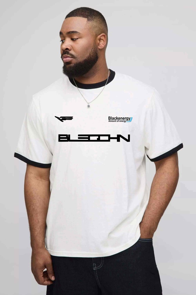 Unisex Beyaz Renk Siyah Biyeli Yaka Black Energy Baskılı Oversize Pamuklu T-Shirt Unisex Beyaz Renk Siyah Biyeli Yaka Black Energy Baskılı Oversize Pamuklu T-Shirt