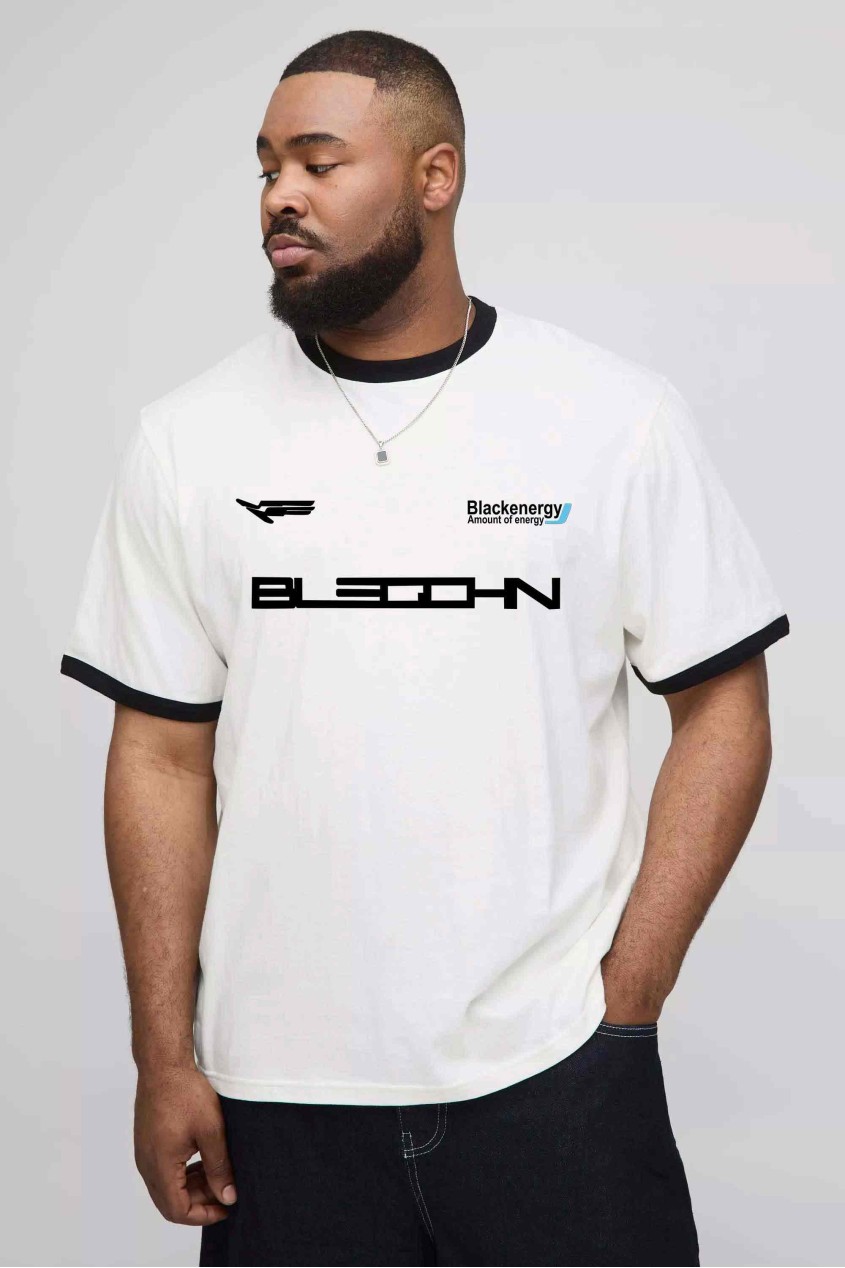 Unisex Beyaz Renk Siyah Biyeli Yaka Black Energy Baskılı Oversize Pamuklu T-Shirt Unisex Beyaz Renk Siyah Biyeli Yaka Black Energy Baskılı Oversize Pamuklu T-Shirt