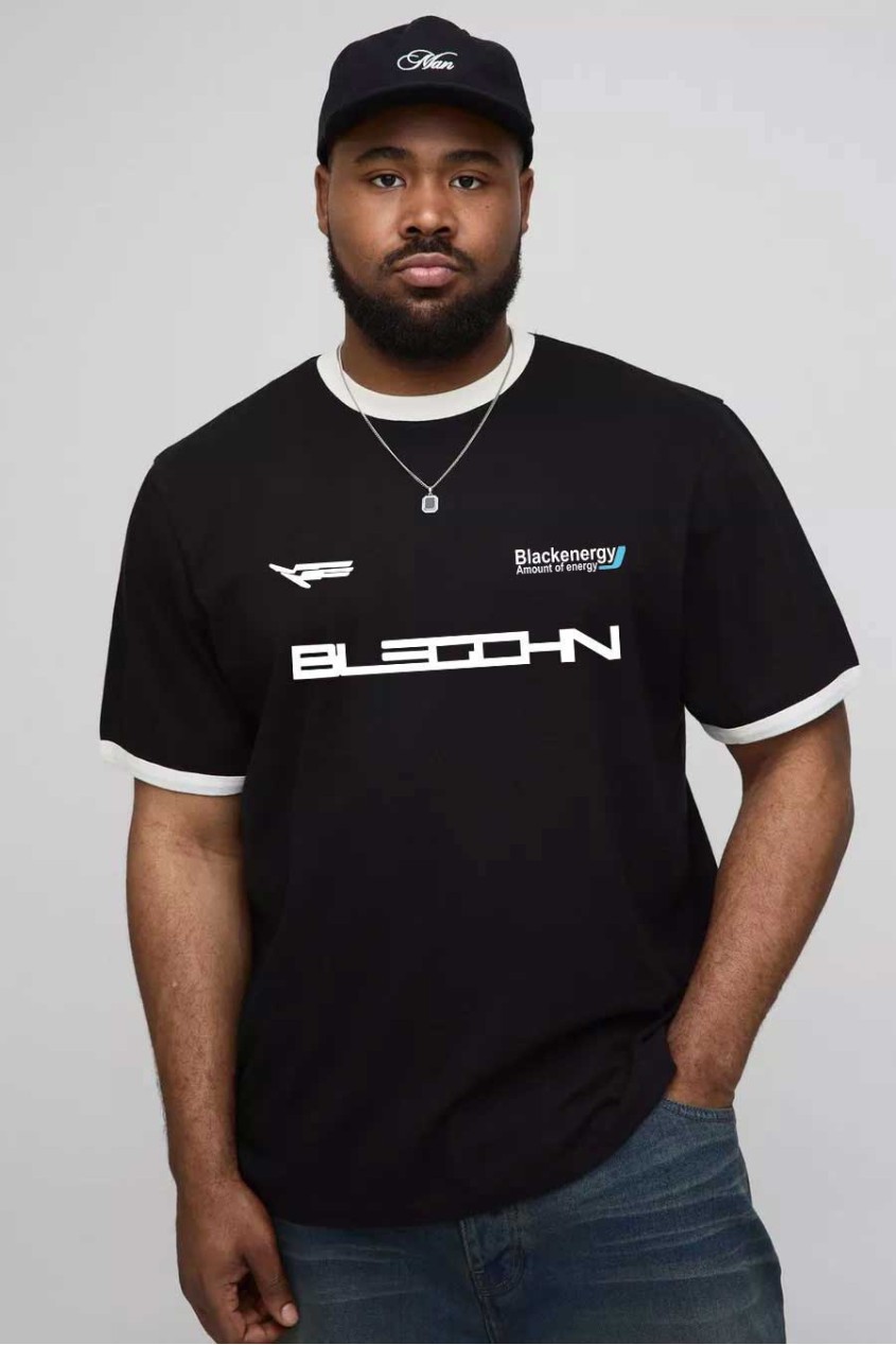 Unisex Siyah Renk Beyaz Biyeli Yaka Black Energy Oversize Pamuklu T-Shirt Unisex Siyah Renk Beyaz Biyeli Yaka Black Energy Oversize Pamuklu T-Shirt