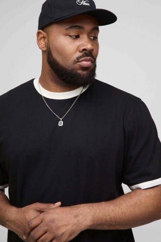 Unisex Siyah Renk Beyaz Biyeli Yaka Düz Oversize Pamuklu T-Shirt Unisex Siyah Renk Beyaz Biyeli Yaka Düz Oversize Pamuklu T-Shirt