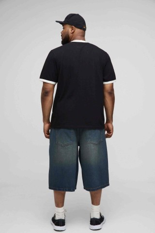 Unisex Siyah Renk Beyaz Biyeli Yaka Düz Oversize Pamuklu T-Shirt Unisex Siyah Renk Beyaz Biyeli Yaka Düz Oversize Pamuklu T-Shirt