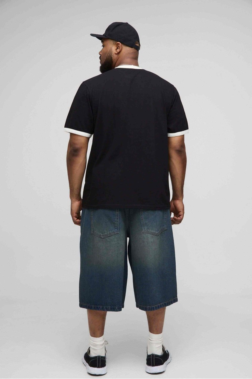 Unisex Siyah Renk Beyaz Biyeli Yaka Düz Oversize Pamuklu T-Shirt Unisex Siyah Renk Beyaz Biyeli Yaka Düz Oversize Pamuklu T-Shirt