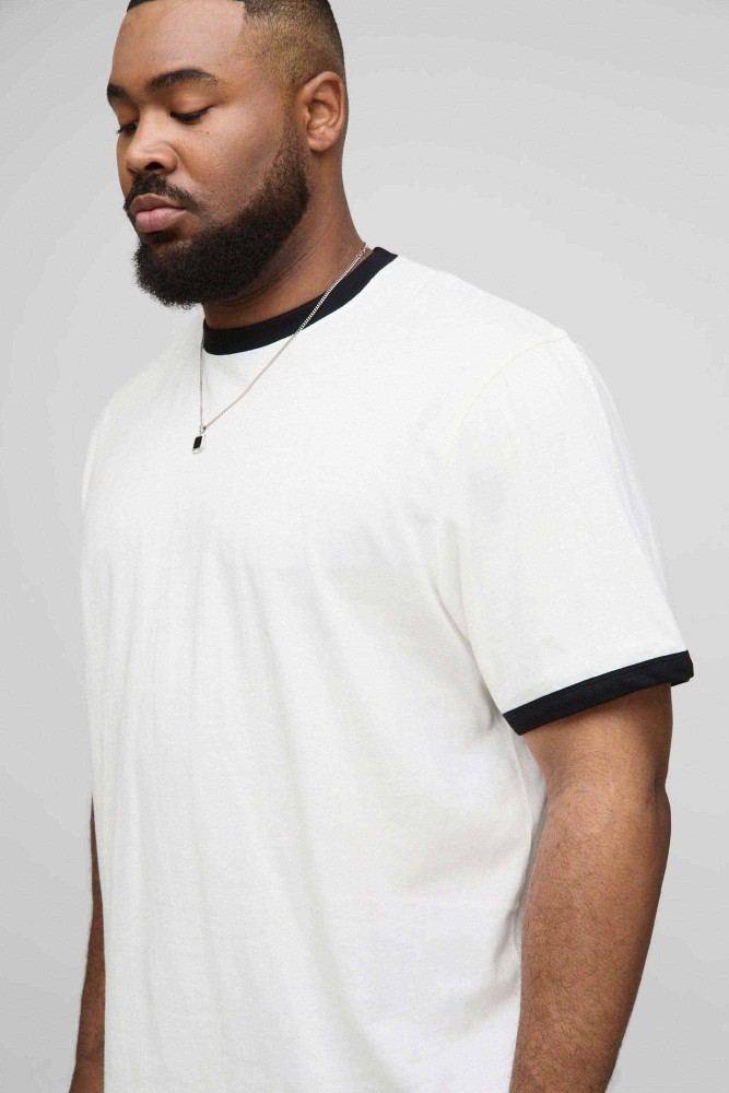 Unisex Beyaz Renk Siyah Biyeli Yaka Düz Oversize Pamuklu T-Shirt Unisex Beyaz Renk Siyah Biyeli Yaka Düz Oversize Pamuklu T-Shirt