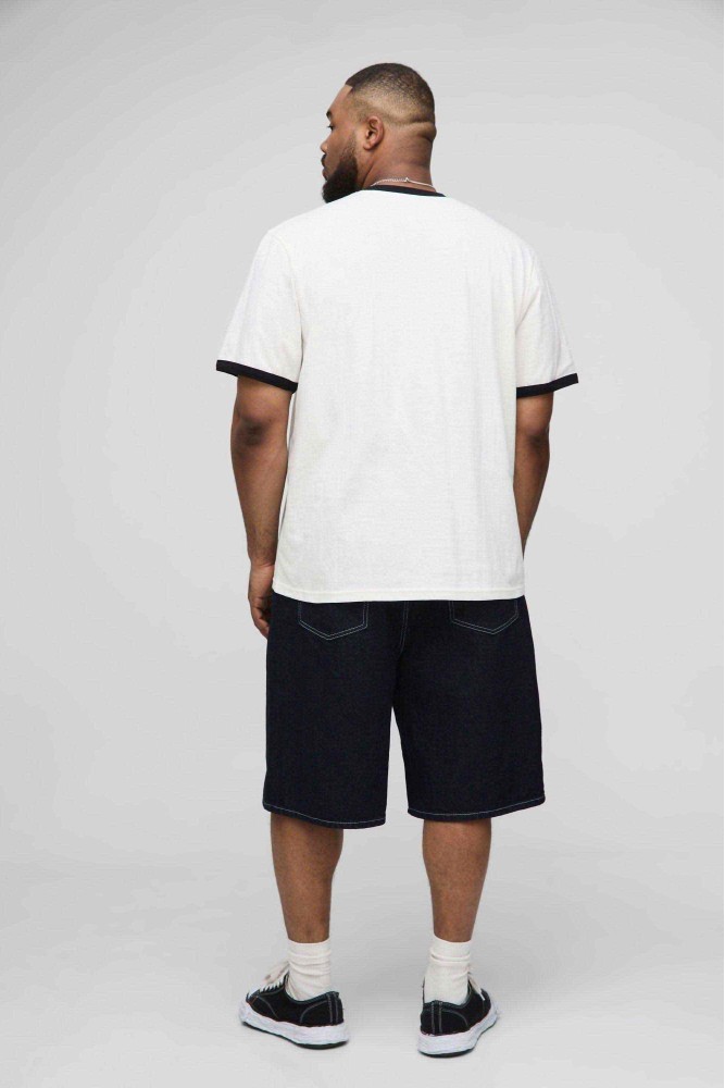 Unisex Beyaz Renk Siyah Biyeli Yaka Black Energy Baskılı Oversize Pamuklu T-Shirt