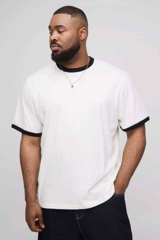 Unisex Beyaz Renk Siyah Biyeli Yaka Düz Oversize Pamuklu T-Shirt Unisex Beyaz Renk Siyah Biyeli Yaka Düz Oversize Pamuklu T-Shirt