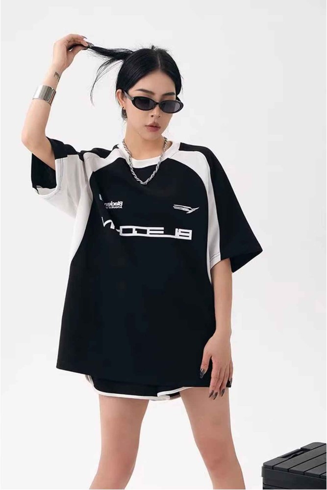 Siyah Oversize Retro Y2K Vintage Streetwear Harajuku Black Energy Reglan Kol T-Shirt
